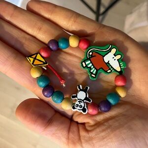 Maisy Mouse Vintage Colorful Wood Beaded Bracelet with Panda Charm
